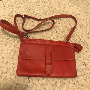 Red real leather cross body bag